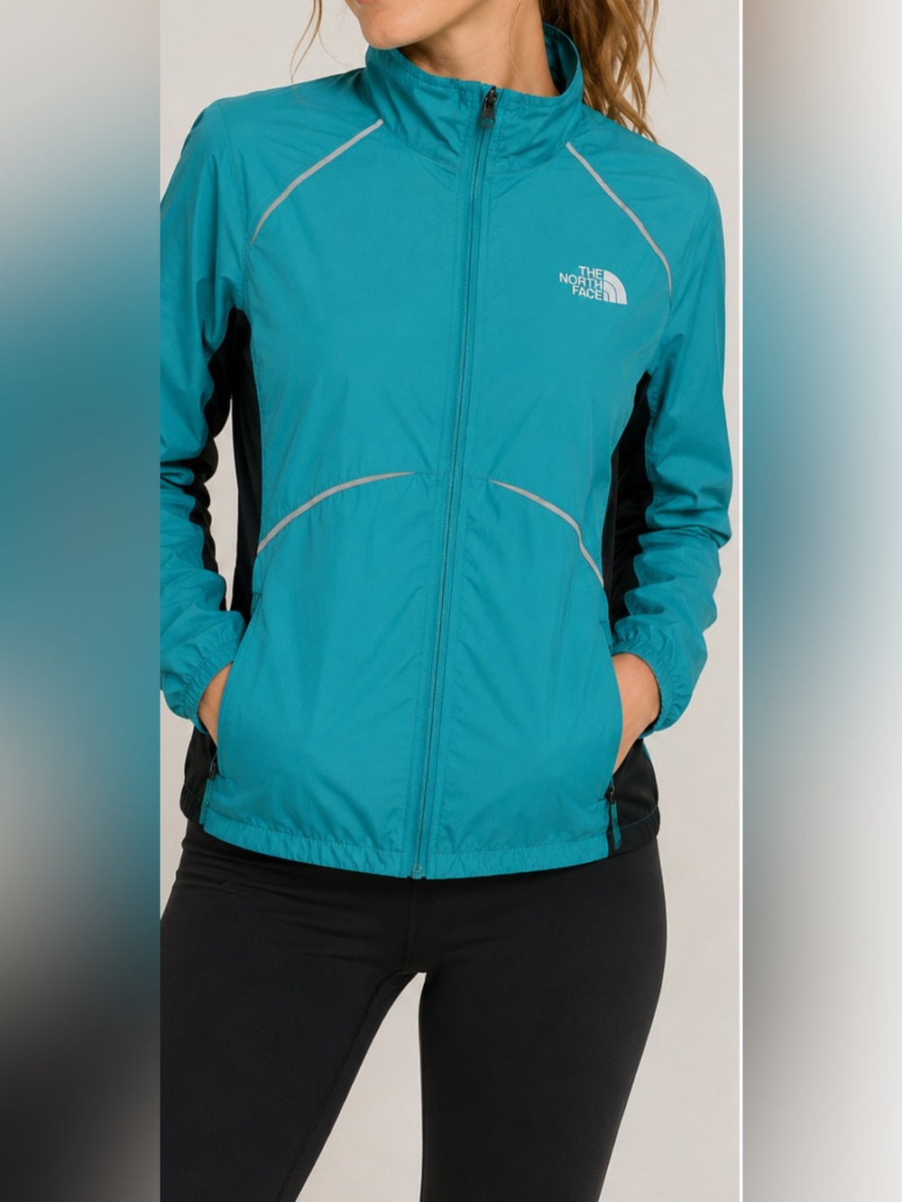 The North Face Teal Windbreaker Full Zip Reflective Trim Women’s M